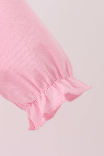 Pink turkey embroidery ruffle romper