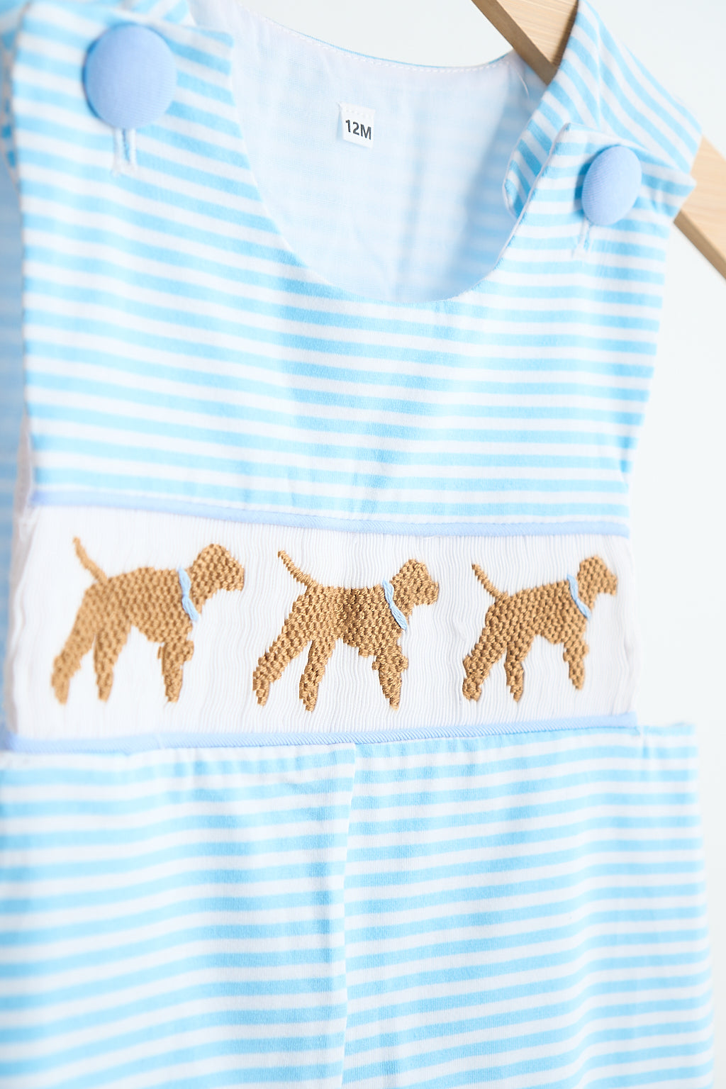 Blue puppy hand smocked boy stripe jonjon