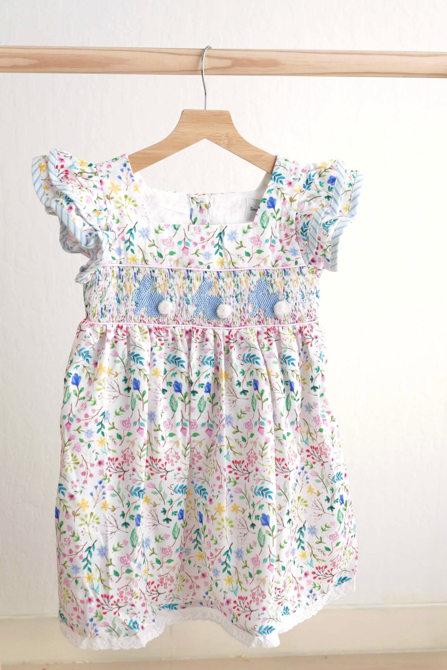 Floral easter bunny hand-smocked dress