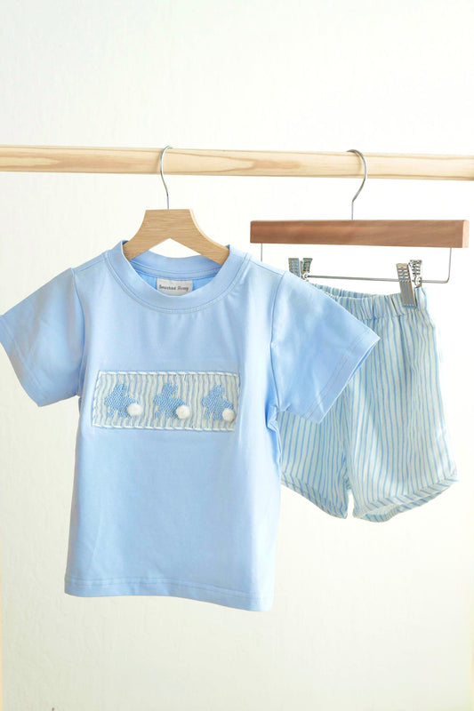 Blue easter bunny hand-smocked boy set