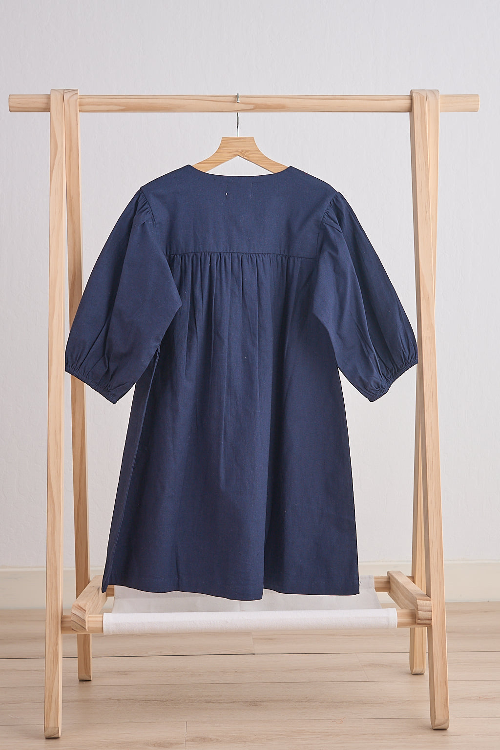 Navy floral embroidery linen girl dress