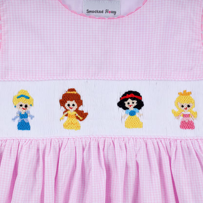 Pink princess hand smocked plaid dress