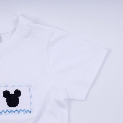Blue character hand smocked gingham shorts set