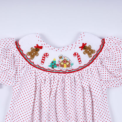 Red gingerbread hand smocked bubble