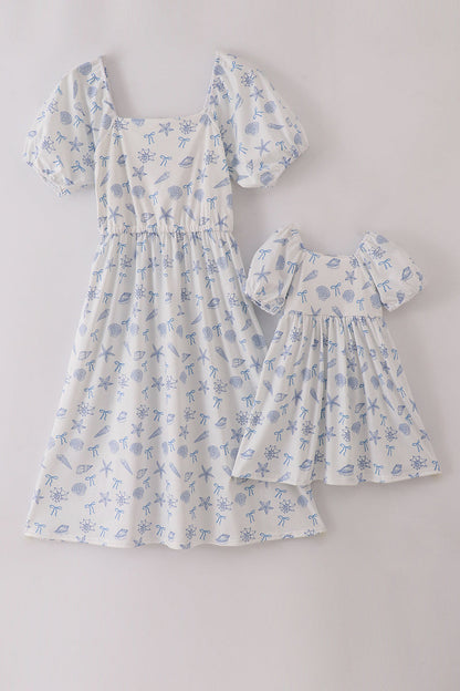 Blue seashell bow mom&me dress