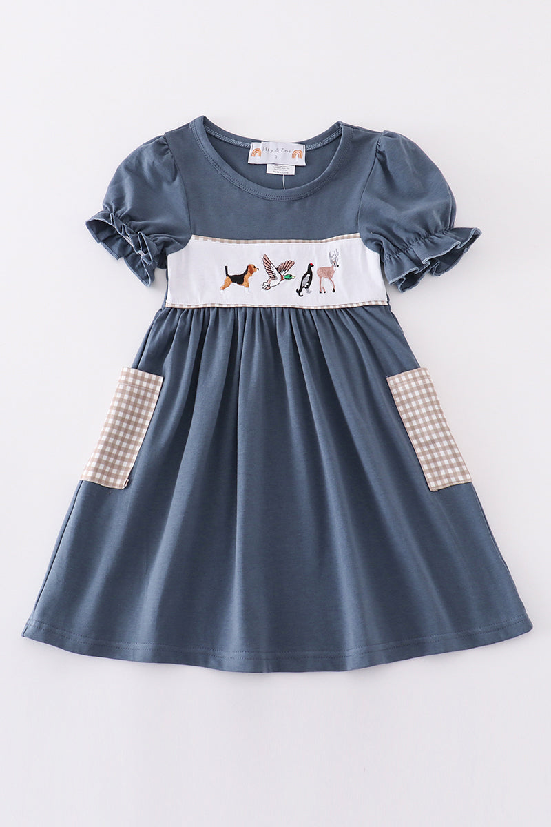 Navy hunting embroidery dress