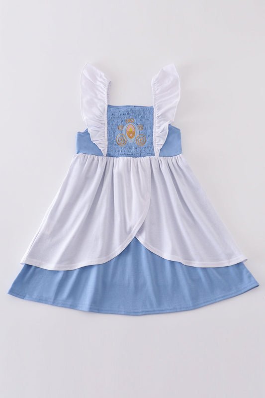 Blue Cinderella smocked girl dress