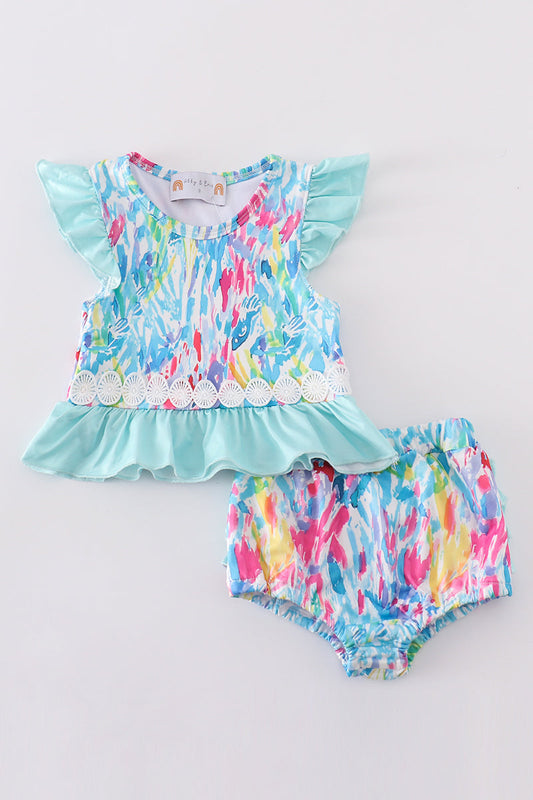 Mint rainbow splash 2pc girl swimsuit