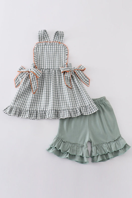 Green woven girl gingham set