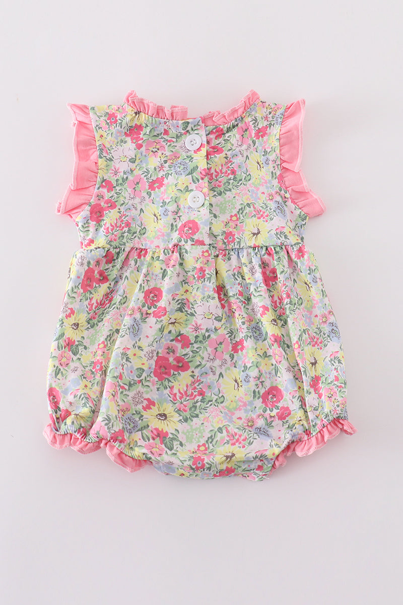 Pink floral print girl ruffle bubble