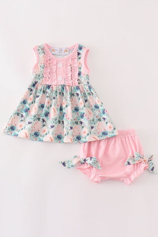 Green garden serenity print girl bloomer set