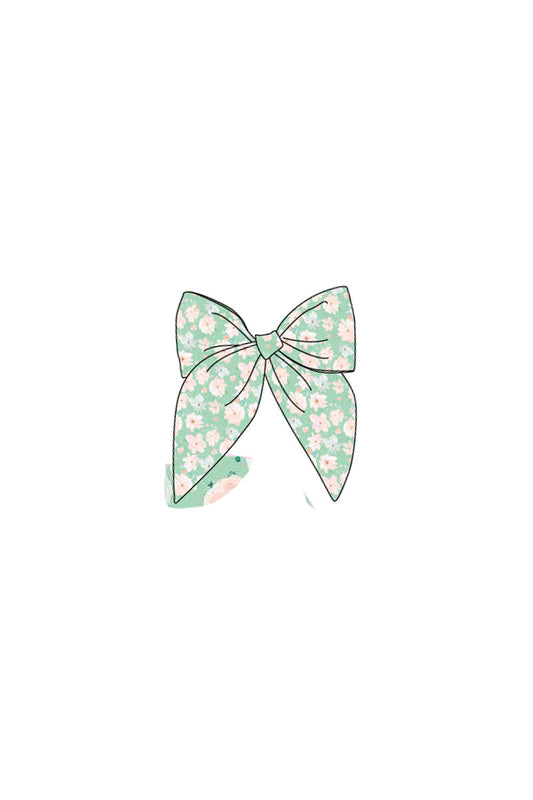 Green floral print girl sailor bow