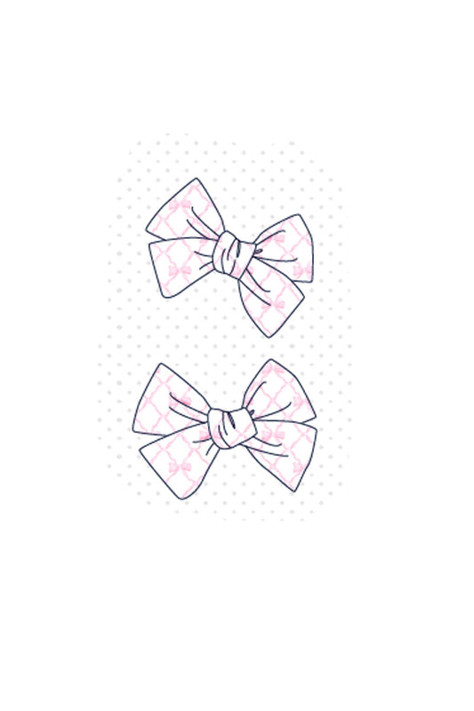 Pink bow embroidery girl piggie hair bow