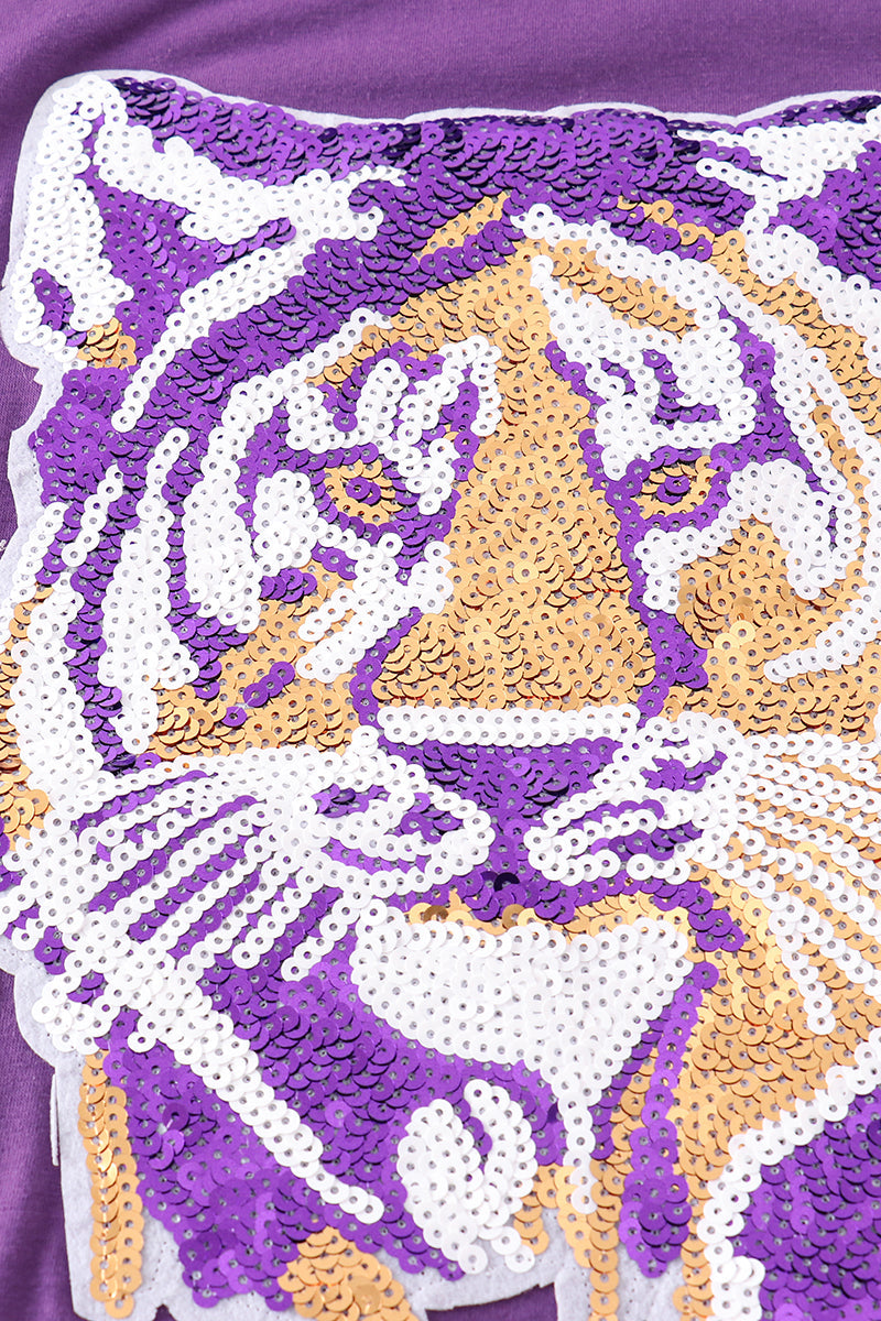 Purple LSU tiger sequin mom&me top