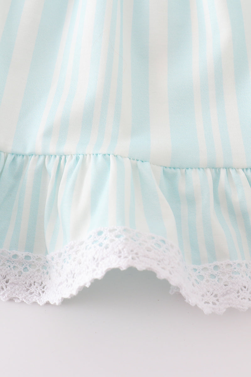 Blue stripe ruffle girl set