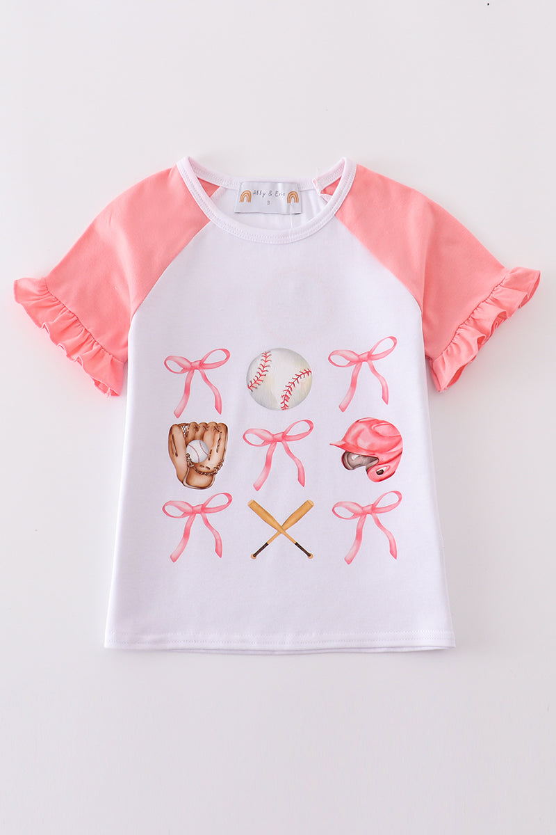 Pink baseball bow tie girl top