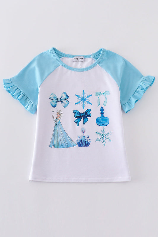 Sky princess bow print girl top