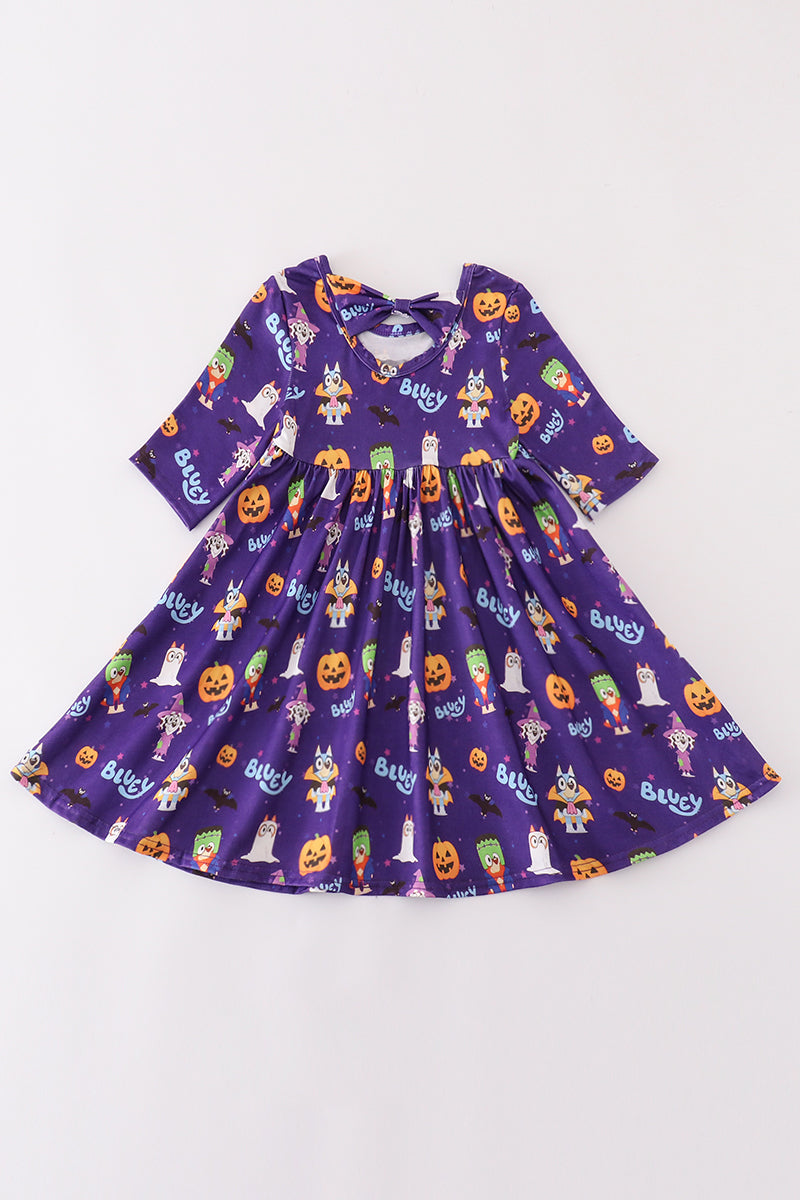 Purple halloween pumpkin twirl dress