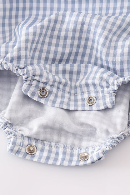 Blue woven check pumpkin embroidery girl bubble