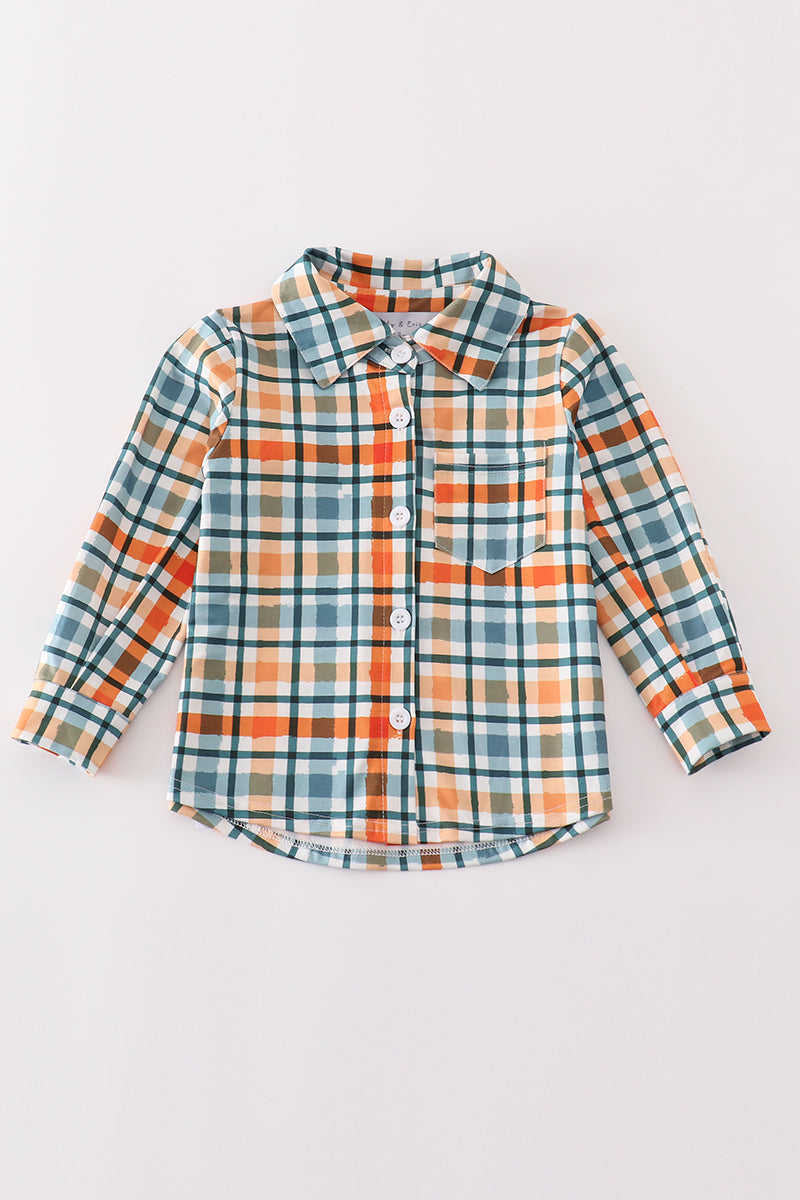 Green plaid dad&me button down shirt