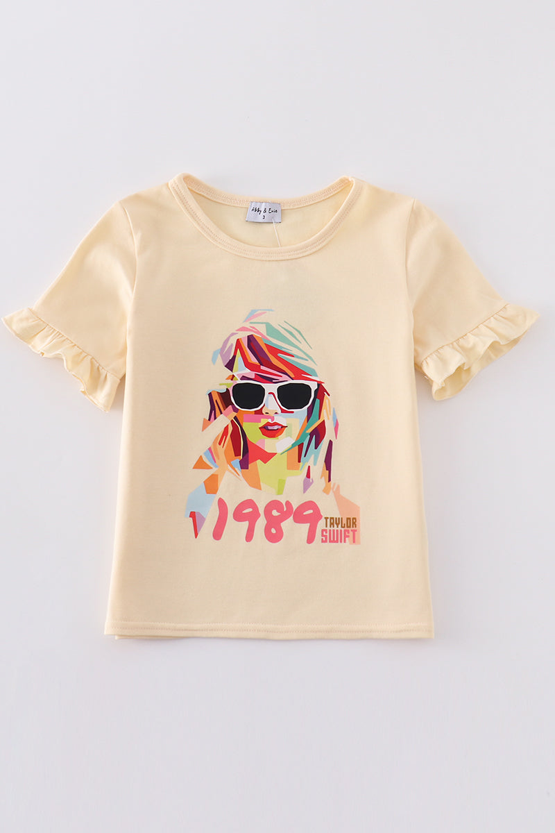 Cream music fan print girl top