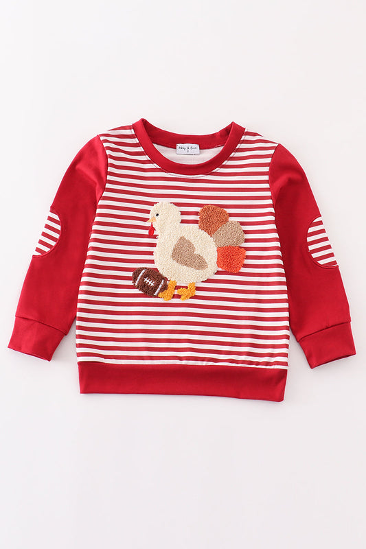 Maroon stripe thanksgiving turkey french knot boy top