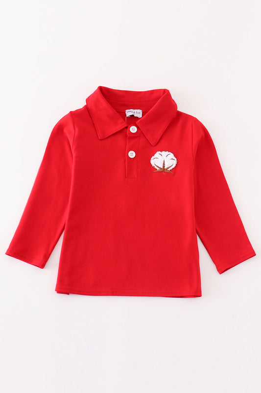 Maroon cotton french knot boy shirt