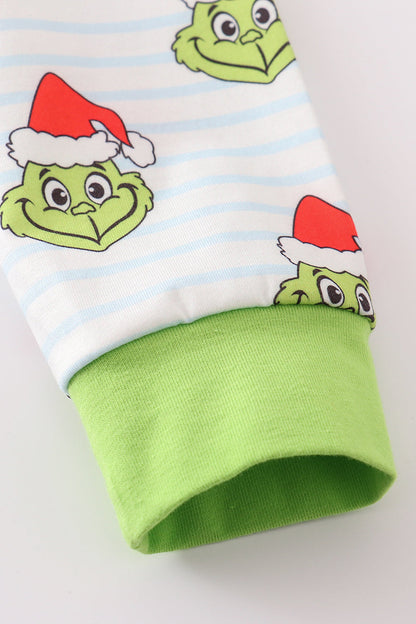 Green striped grinch print boy pajamas