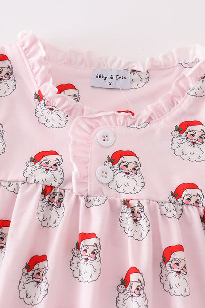 Pink santa print girl dress