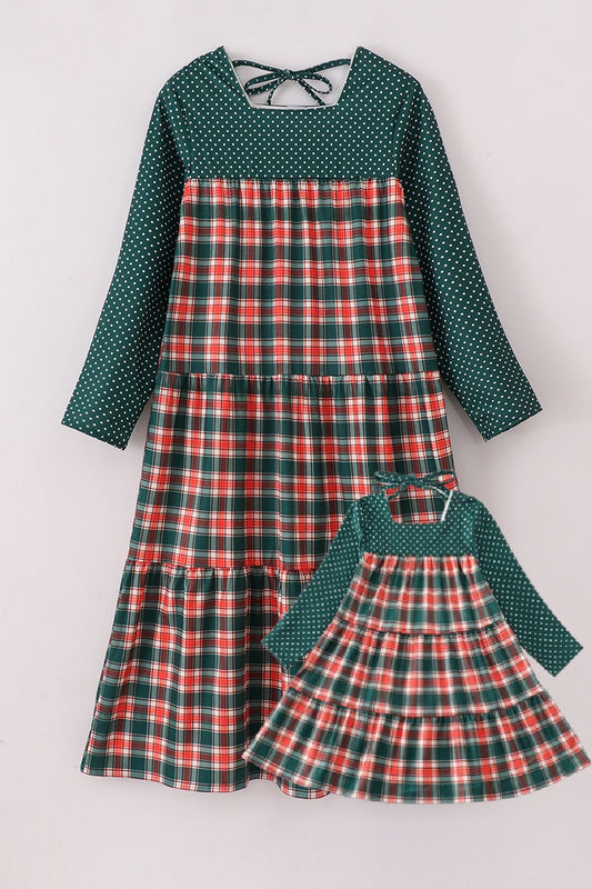 Forest merry christmas plaid mom&me dress