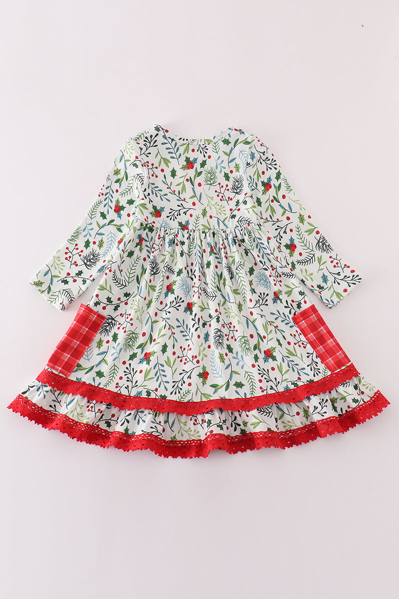 Christmas print ruffle dress