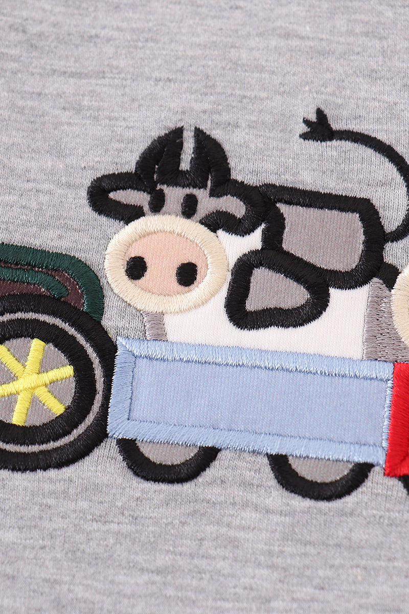 Grey farm applique boy top