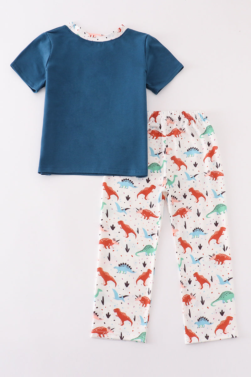 Navy dinosaur print boy set