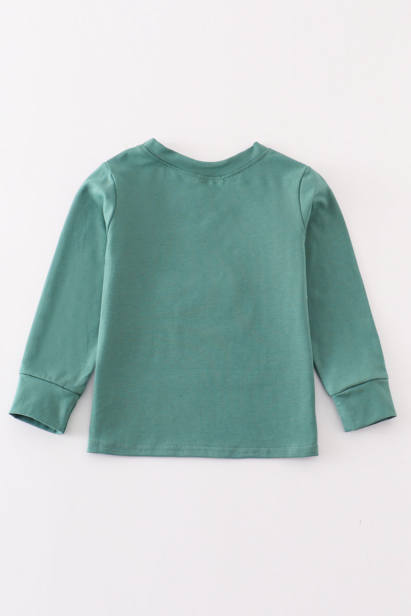 Green plane applique boy top