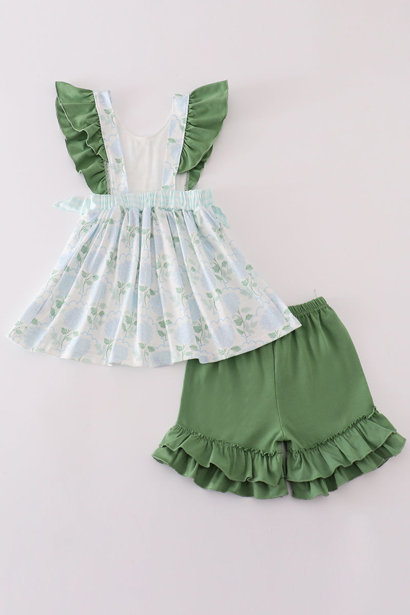 Green botanical print girl set