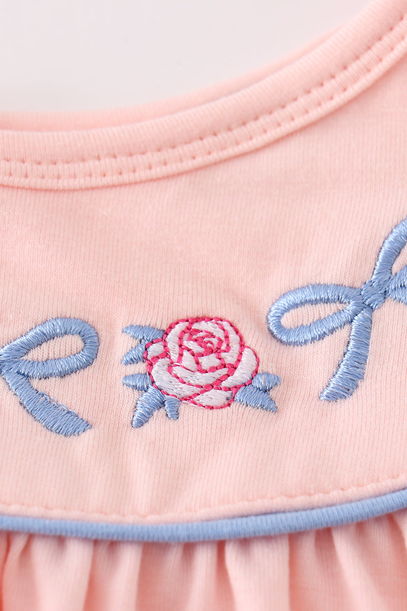 Pink rose bow embroidery dress