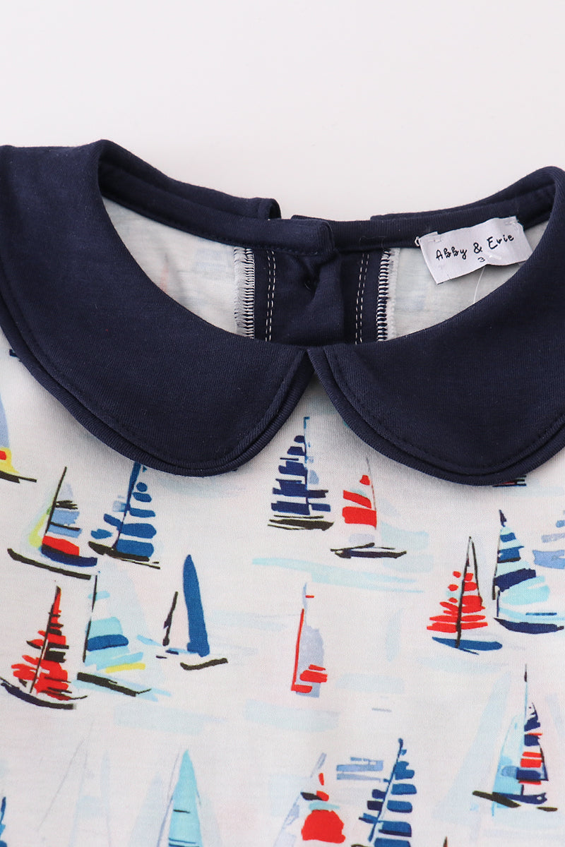 Navy sailboat print boy set