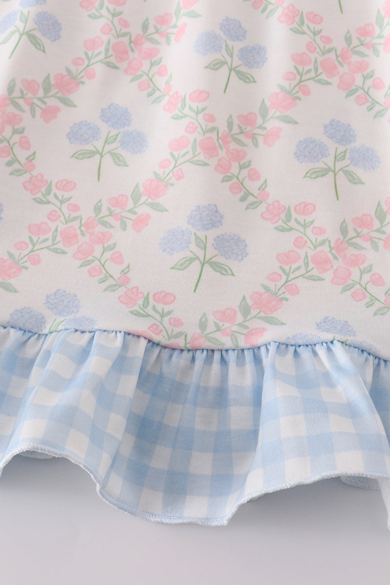 Blue hydrangea print  girl dress