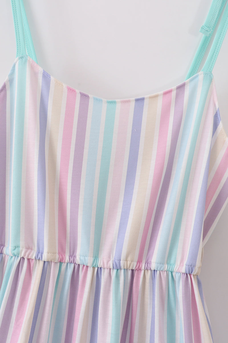 Multicolored stripe tiered mom dress