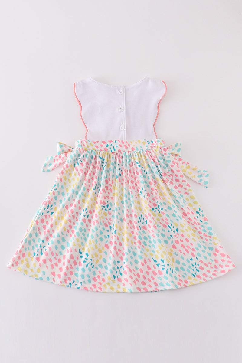 Leopard bunny embroidery girl dress