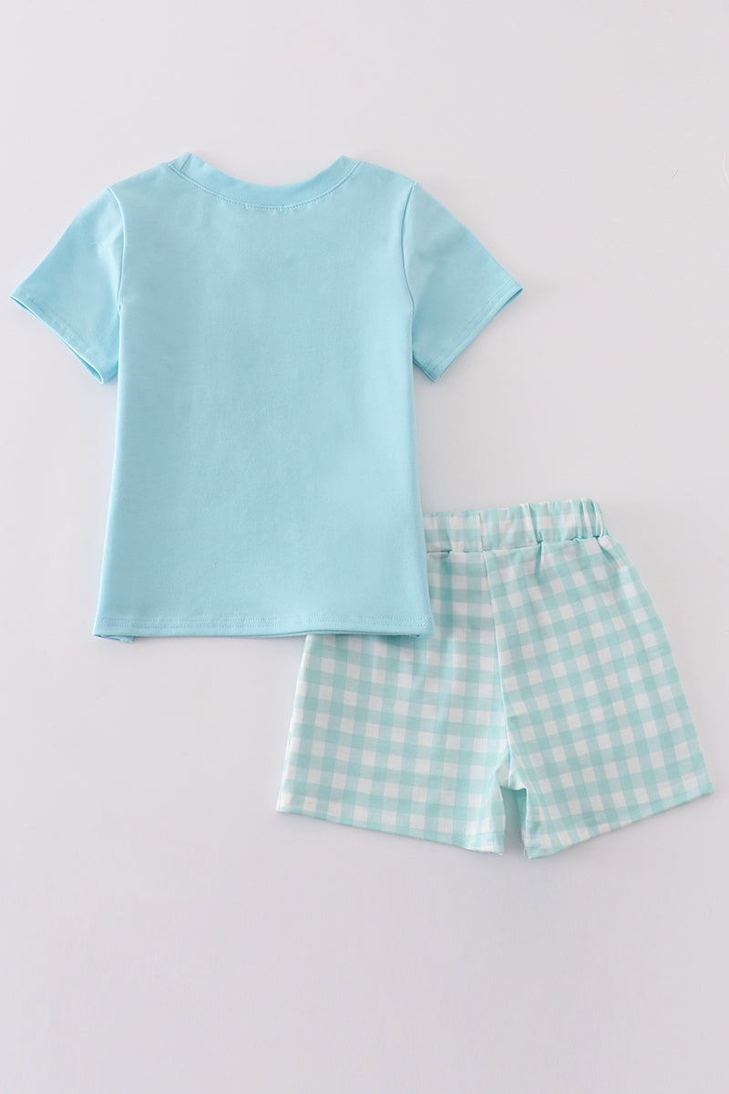 Blue gingham boy shorts set