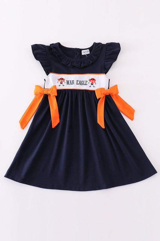 Navy orange war eagle embroidery girl dress