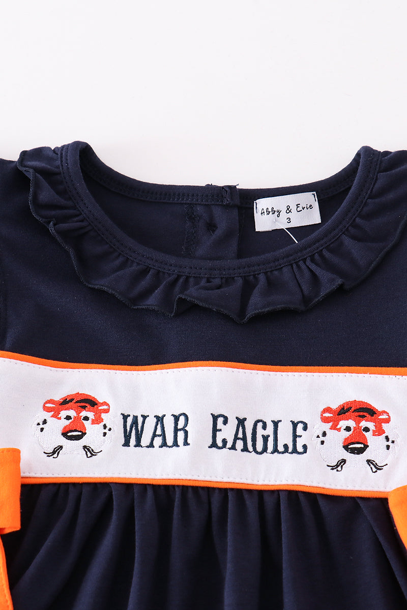 Navy orange war eagle embroidery girl dress