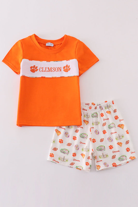 Orange clemson embroidery boy set