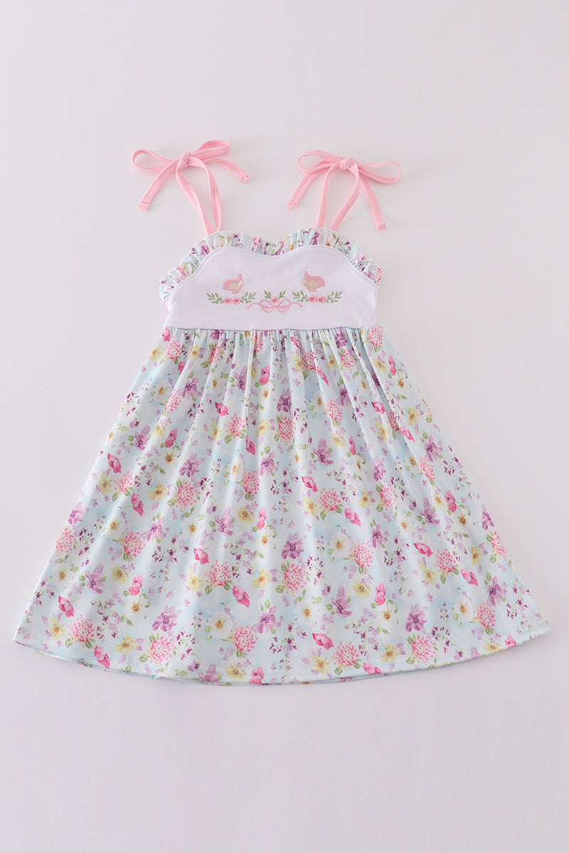 Butterfly floral embroidery girl dress