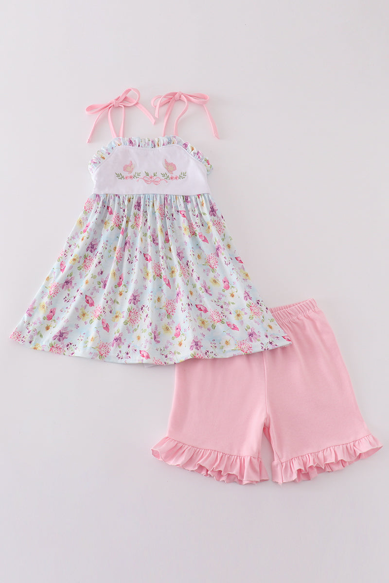 Butterfly floral embroidery girl set