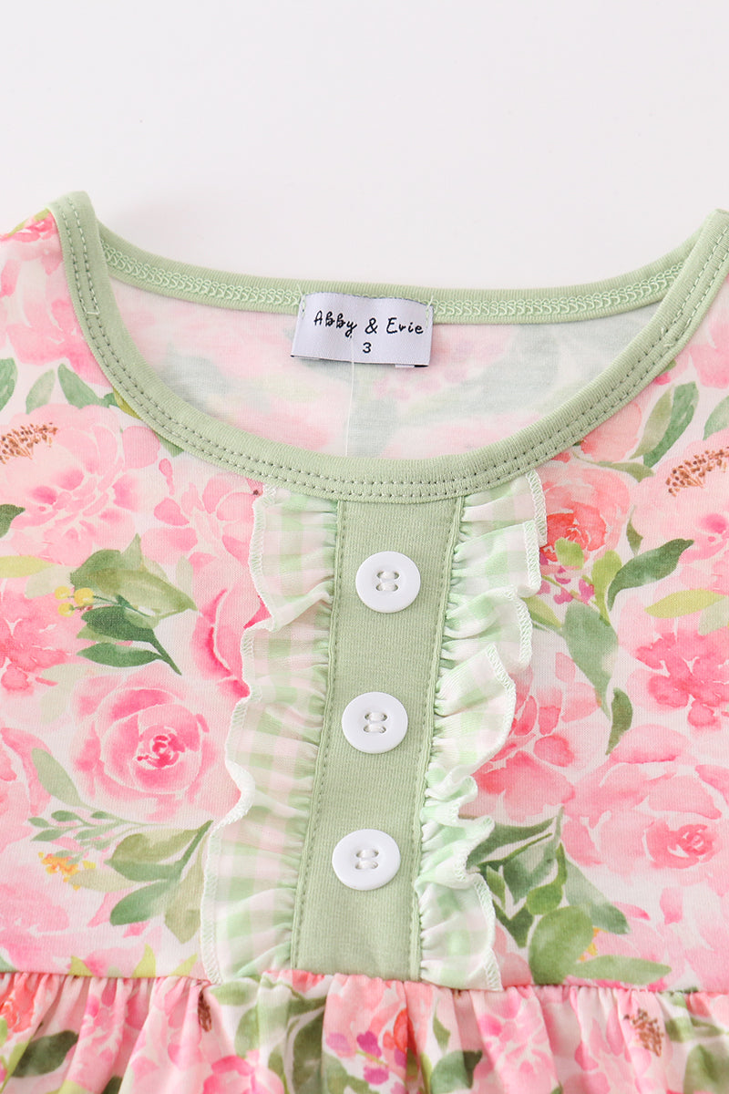 Pink blossom charm print girl set