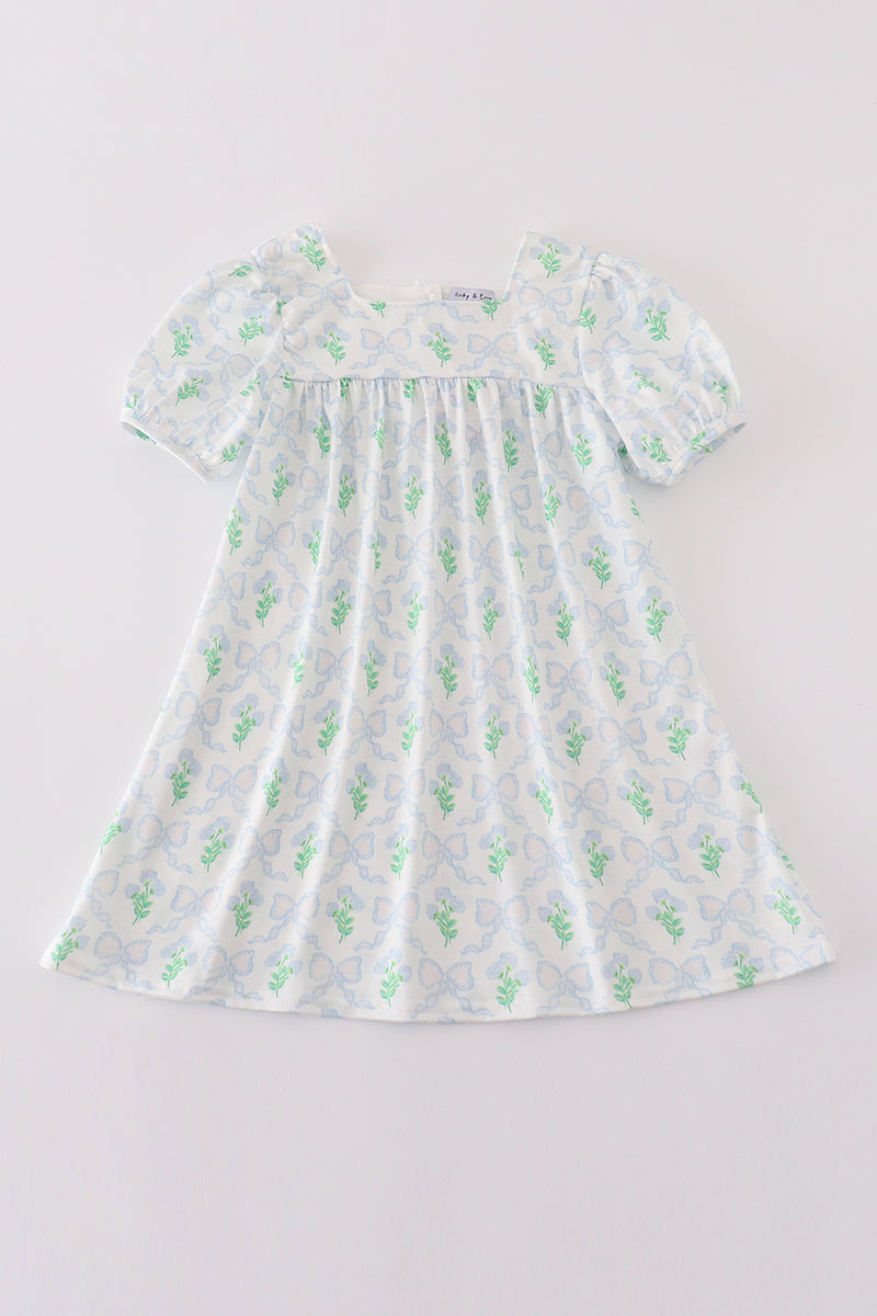 Green leaves bow print mom&me dress