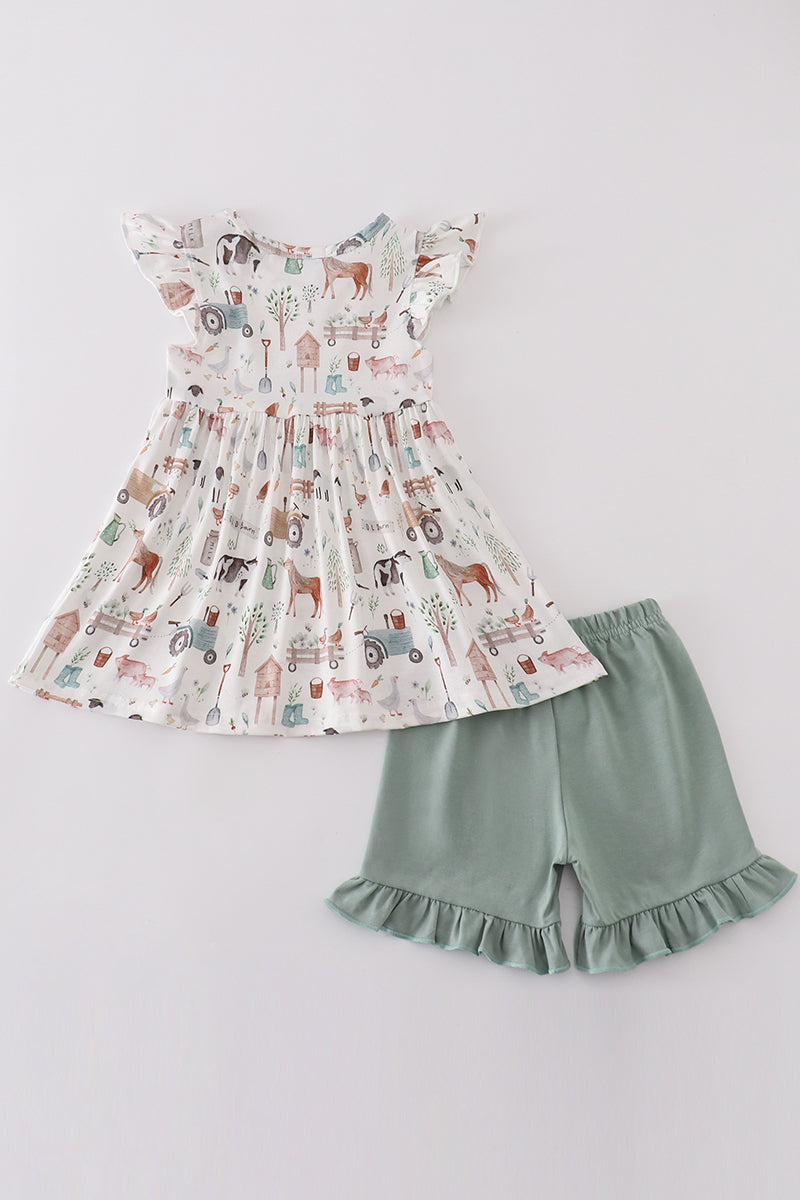 Sage farm print girl set