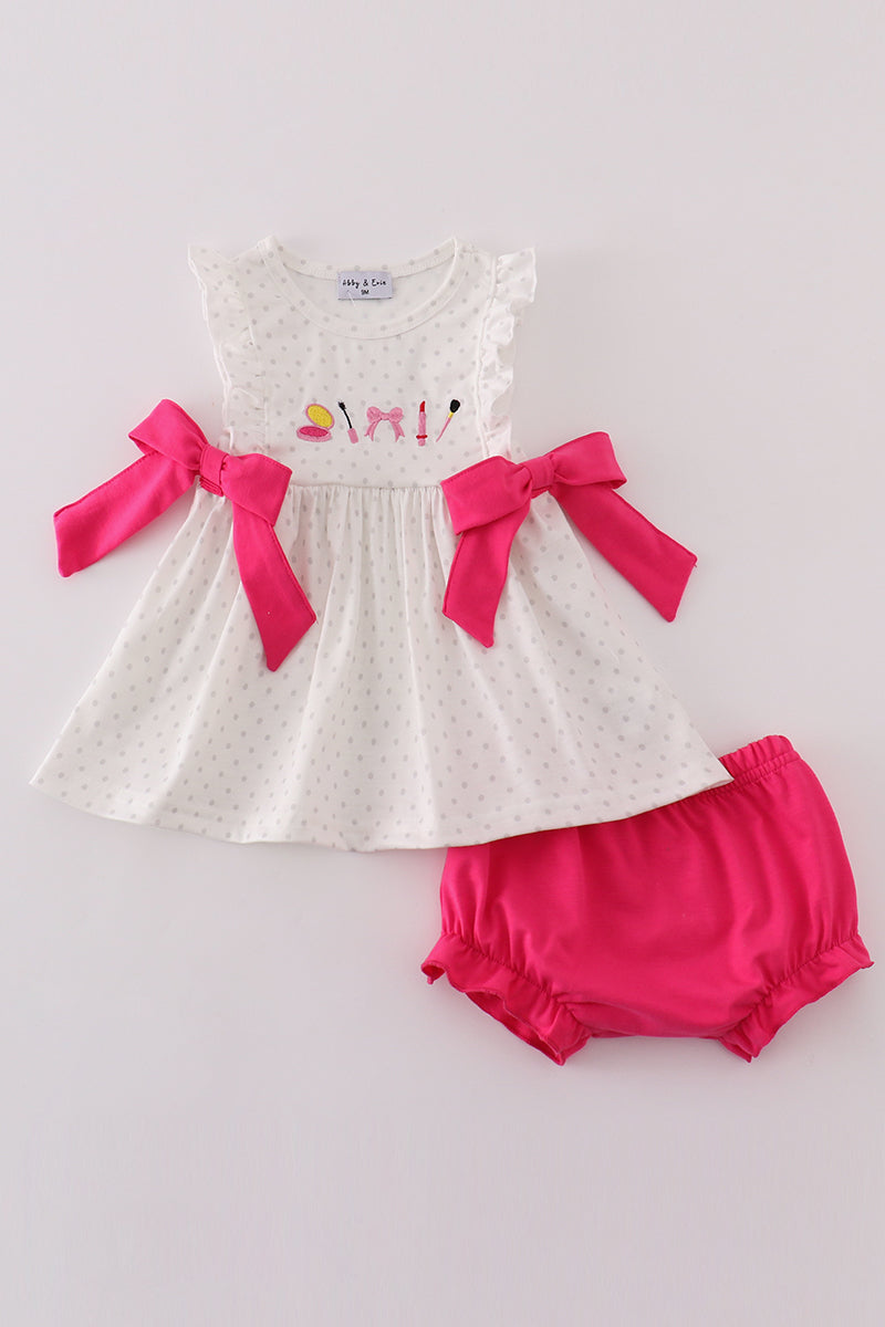 Pink make up embroidery girl bloomer set